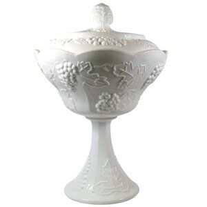 Colony Harvest Milk Glass Compote with Lid - Vintage Mid-Century Wedding Bowl